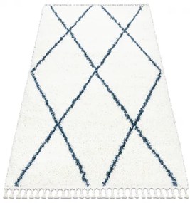 Koberec UNION 3683 mreža, krémová / modrý strapce, Maroko Shaggy Veľkosť: 120x170 cm
