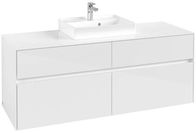 VILLEROY &amp; BOCH Collaro závesná skrinka pod umývadlo na dosku (umývadlo v strede), 4 zásuvky, 1400 x 500 x 548 mm, Glossy White, C07300DH