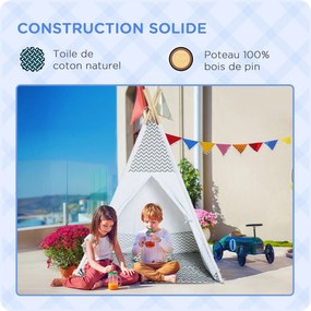 HOMCOM Indiánsky Teepee Stan pre Deti - Grafický Štýl - rozmer 1.2L x 1.2W x 1.55H m - Zatvárateľné Dvere, Okenko, Podložka, Vankúš, Príručná Taška v