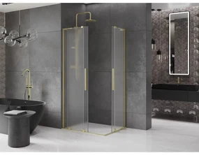 Mexen Velar L Duo, sprchový kút s posuvnými dverami 90 x 80 cm, 8mm sklo námraza, zlatá matná, 871-090-080-02-33-55