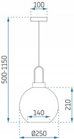 Toolight - Závesné svietidlo zo skla 25x35cm 1xE27 60W APP442-CP, zlatá, OSW-05635