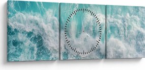 Obraz - Pohľad na vlny oceánu (s hodinami) (90x30 cm)