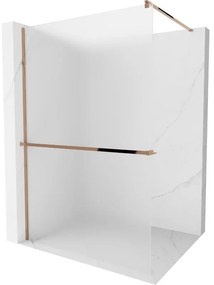 Mexen Kioto, sprchová zástena s poličkou a držiakom na uteráky 80 x 200 cm, 8mm sklo námraza, profil ružové zlato, 800-080-121-60-30