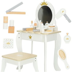 KIK Detský drevený toaletný stolík s doplnkami biely