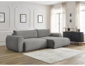 Tmavosivá menčestrová rozkladacia rohová pohovka (pravý roh) Lucien – Bobochic Paris