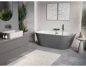 Mexen Oris, voľne stojaca ryhovaná vaňa 170 x 80 cm, biela-šedá, brúsený grafit prepad, 52871708062-66
