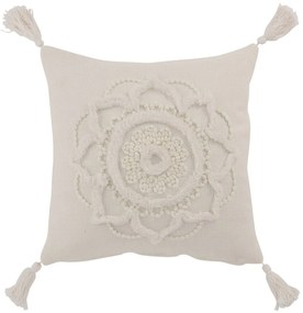 Smotanový bavlnený vankúš Blumen so strapcami - 45 * 45 cm