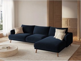 Tmavomodrá zamatová rohová pohovka (pravý roh/s leňoškou) Naomi – Micadoni