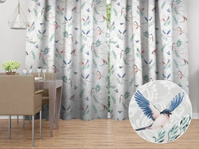 Biante Bavlnený záves Sandra SA-471 Lastovičky s motýlikmi na svetlo sivom ornamente 150x180 cm