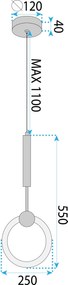 Toolight Toolight, LED závesné svietidlo 25x55cm, 10W, 3000K, LHJ059-CP1, zlatá matná, OSW-60031