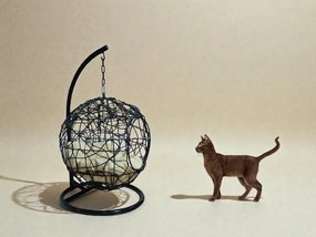 Závesné hojdacie kreslo pre mačky COCO - čierno béžové