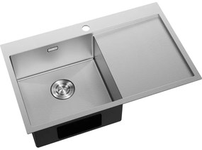 Mexen Exar, 1-komorový nerezový drez s odkvapkávačom, ľavý, 780 x 480 mm, brúsena oceľ, vzor voština, 6433781010L-01HC