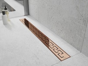 Mexen Flat 360°, lineárny podlahový žľab 80 cm, ružové zlato, 1624080-40