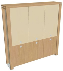 Vysoká skriňa Verno+ S 200 x 46 x 210 cm, kombinované dvere, dub svetlý / vanilka