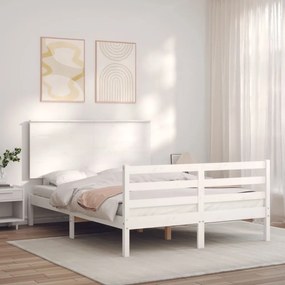 Rám postele s čelom biely 4FT malé dvojlôžko masívne drevo 3195192