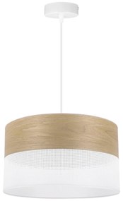 Light Home Závesné svietidlo Wood, 1x dýha zlatý dub/biele PVCové tienidlo, (fi 35cm)