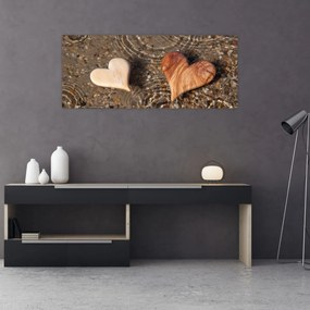Obraz - Drevené srdiečka (120x50 cm)