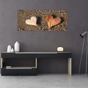 Obraz - Drevené srdiečka (120x50 cm)