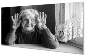 Obraz na skle staršia žena 100x50 cm