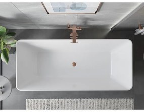 Mexen Velo Slim, voľne stojaca vaňa 170 × 75 cm, biela lesklá, medený prepad, 52811707500-65