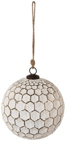 Biela antik sklenená guľa Hexagon white XL - Ø 20*20 cm