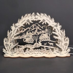 AMADEA Drevený svietiaci portál s motívom dedinky, 34 cm