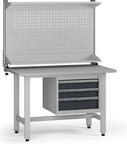 Výškovo nastaviteľný dielenský stôl G5 s nadstavbou, 1200 x 750 x 800-1000 mm, 1x kontajner, 3 zásuvky, grafit