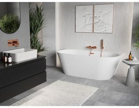 Mexen Oris, voľne stojaca ryhovaná vaňa 150 x 75 cm, biela lesklá, ružové zlato prepad, 52871507500-60