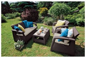 Tmavohnedá záhradná lounge súprava z umelého ratanu pre 4 Corfu – Keter