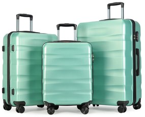 BONTOUR „Wave“ 3-dielna súprava kufrov s dvojitými kolieskami, s TSA zámkom, púdrovo zelená