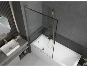 Mexen Next L, 1-krídlová vaňová zástena 100 x 150 cm, 6mm číre sklo-čierny vzor, zlatý lesklý profil, 895-100-000-03-70-50