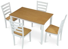 Jedálenský set z masívneho dreva, 5 ks, dub, biela