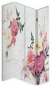 Ozdobný paraván Růžové vintage květiny - 145x170 cm, štvordielny, obojstranný paraván 360°