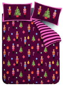 Ružové/fialové obliečky na dvojlôžko/predĺžené 230x220 cm Nutcracker Stripe – Catherine Lansfield
