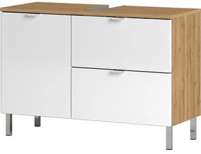 Biela skrinka pod umývadlo s dubovým dekorom Germania Mauresaa, šírka 80 cm