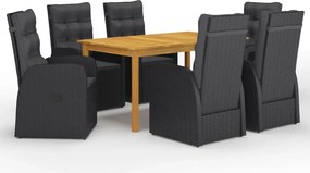 vidaXL 7-dielna záhradná jedálenská súprava čierna