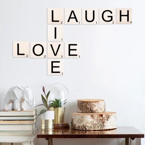 Nástenná drevená dekorácia LIVE LOVE LAUGH biela/čierna