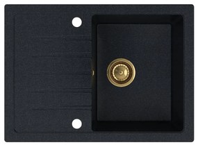 Sink Quality Titanite, kuchynský granitový drez 680x495x215 mm + zlatý sifón, čierna škvrnitá-Brocade, SKQ-TIT.B.1KKO.XG