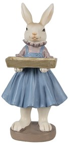 Dekorácia králičia slečna v modrých šatách s táckou  - 10*8*20 cm