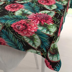 Biante Bavlnený obdĺžnikový obrus Sandra SA-566 Veľké tropické kvety a listy na čiernom 60x100 cm