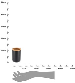 Kúpeľňový pohár na kefky Besson, čierna/s drevenými prvkami, 300 ml