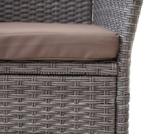 Záhradná lavica so stolíkom E24 - umelý ratan, 132cm - Sivá, sedáky krémová