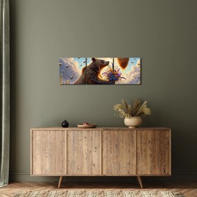 Obraz - Medveď a včielky (s hodinami) (90x30 cm)