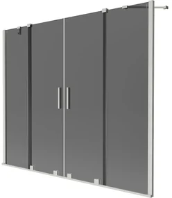Mexen Velar Duo, 2-krídlová posuvná vaňová zástena 180 x 150 cm, 8mm šedé sklo, brúsená oceľ, 896-180-000-42-97