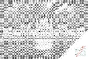 Gario Bodkovanie Maďarský parlament Rozmery: 60 x 40 cm, Rámovanie: Iba zrolované plátno, Farba bodiek: Zelená