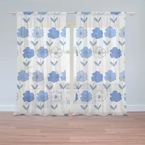 Sablio Záclony Modré kvetiny: 2ks 150x250cm