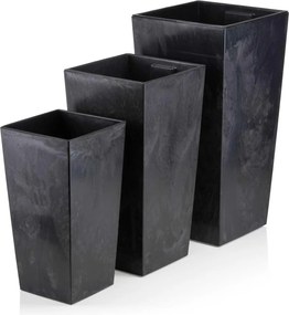 PLASTOVÝ KVETINÁČ PORTO SADA 3KS 67,7X35 CM+46,5X25 CM+57X30 CM IMITÁCIA BETÓNU ČIERNA