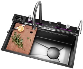 Multifunkčný inteligentný drez BestBerg BBSS-30B / 75 x 45 x 22 cm / Nerezová oceľ / čierna
