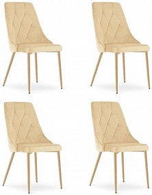 Set 4 stoličiek IMOLA - svetlý béžový zamat / nohy vo farbe dreva