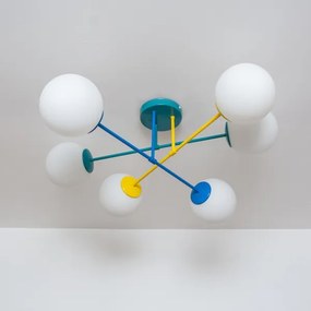 Prisadený luster MOON 6xE27/15W/230V tyrkysová/žltá/modrá